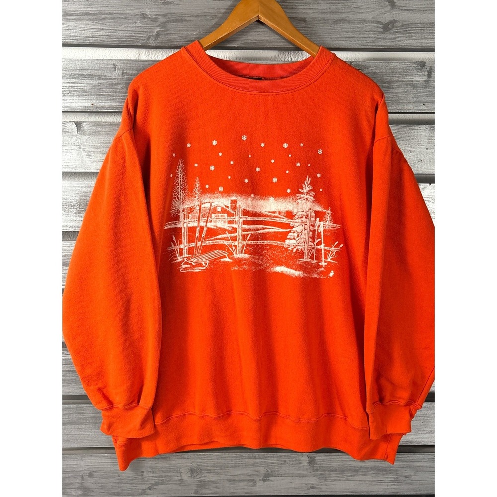 Vintage 90s Chi Winter Scene Graphic Ski Crewneck Sweatshirt Womens XXL Mens XL